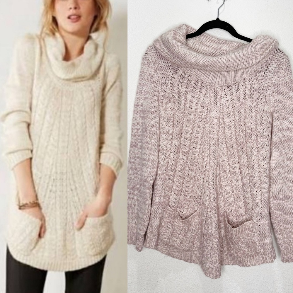 Genevieve Anthropologie Cable Knit Cowl Wool Sweater